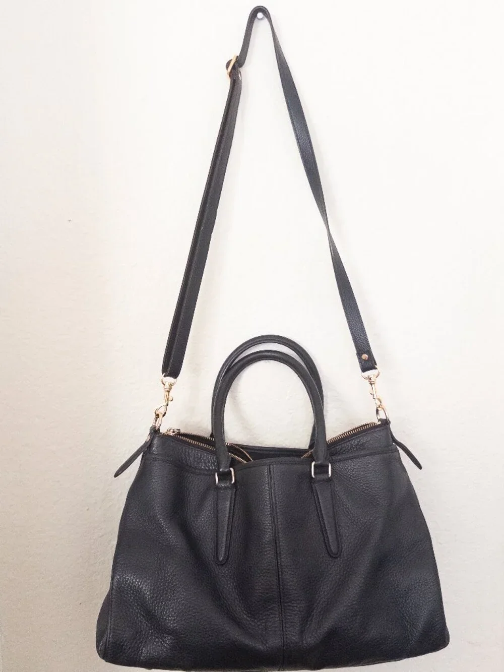 COACH Morgan Satchel Midnight/Navy Pebble leather with handle and long strap